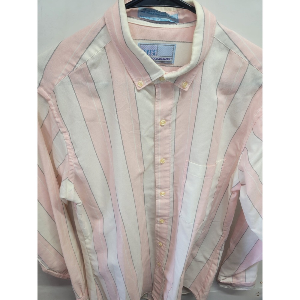 Vtg LEVI'S Colorgraphs Mens Pink Long sleeve Button Shirt Plaid Size L‎